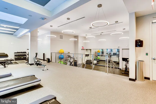 a view of a room with gym equipment