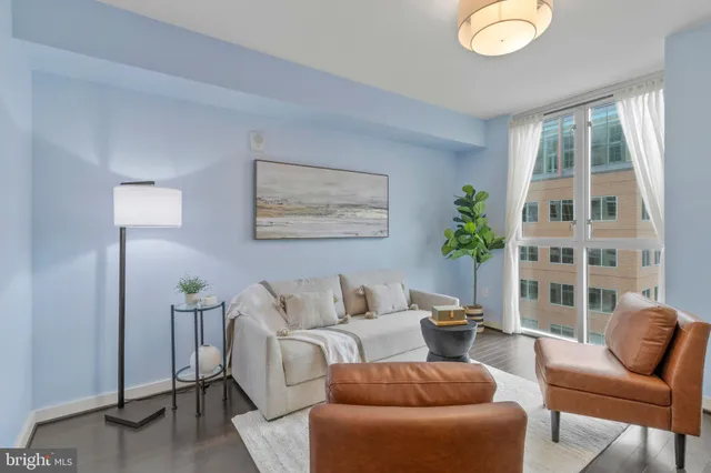 a living room with furniture potted plant and a window