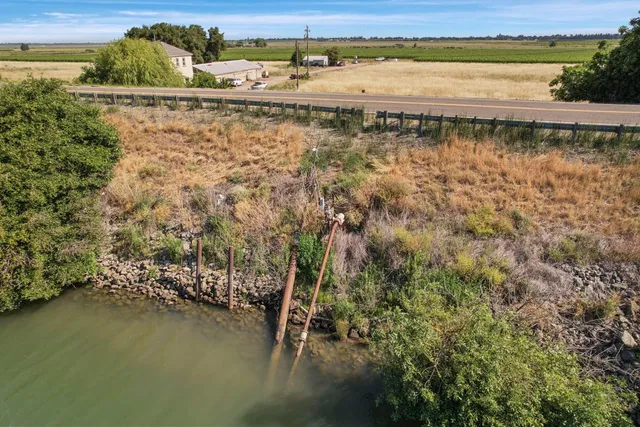 a view of a water with an outdoor seating