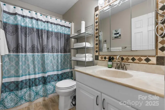 a bathroom with a toilet a sink and mirror