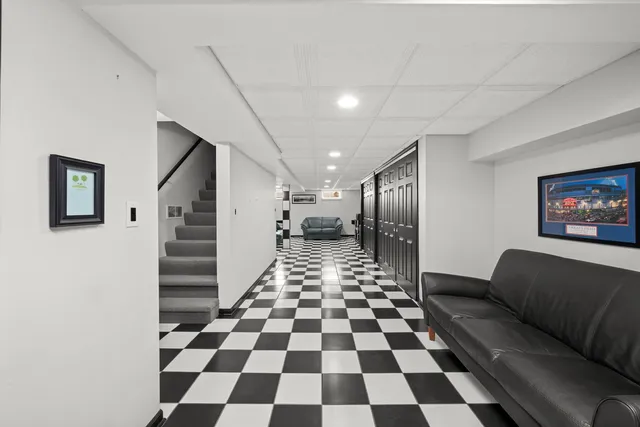 a black and white checkered floor