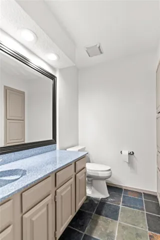 a bathroom with a sink a toilet and mirror