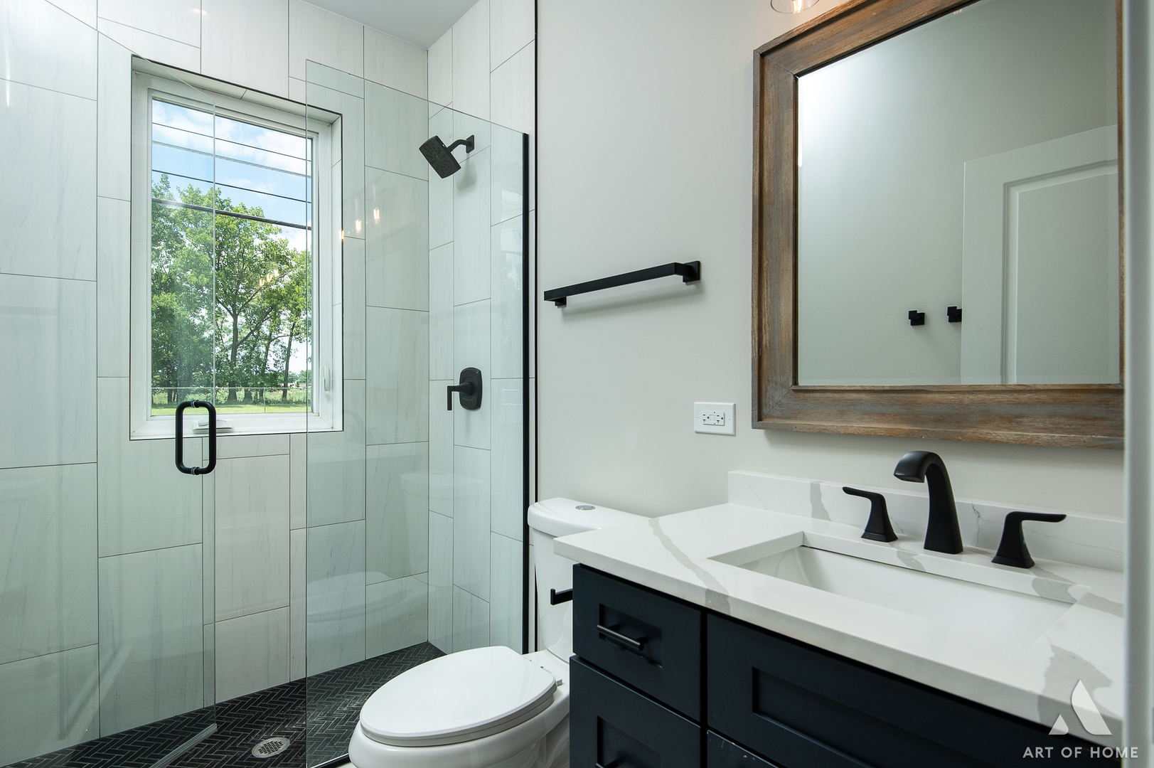 7957 West 73rd Place Bridgeview, IL 60455 - Photo 30 of 40 a bathroom with a granite countertop sink toilet a mirror a vanity and shower