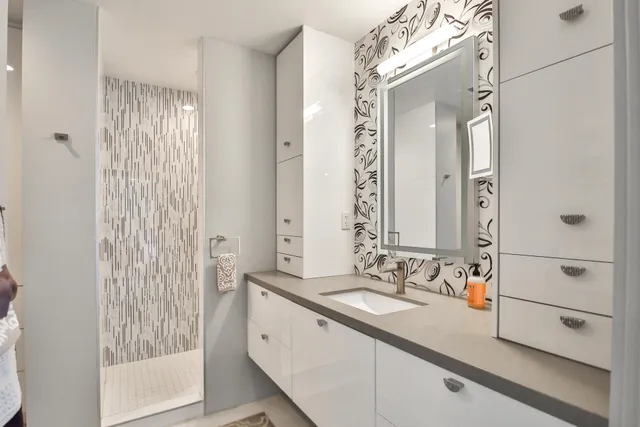 a view of a patio with swimming pool