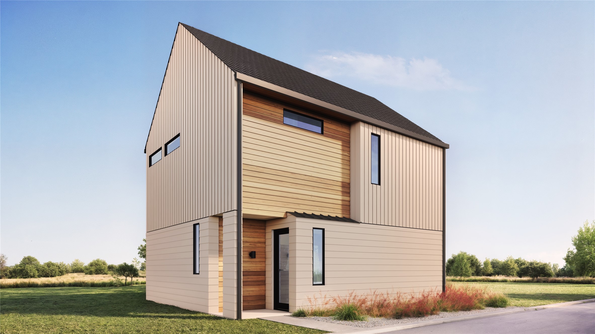 a back view of a house with a yard