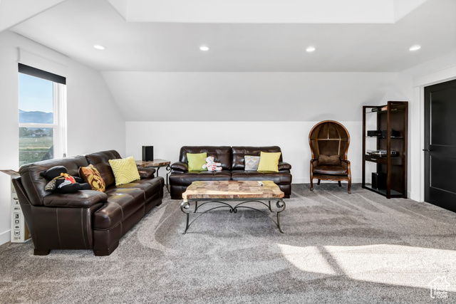 1952 Highway 118 Monroe, UT 84754 - Photo 47 of 88 Living room featuring carpet floors, recessed lighting, and vaulted ceiling