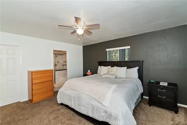 a bedroom with a bed and a closet
