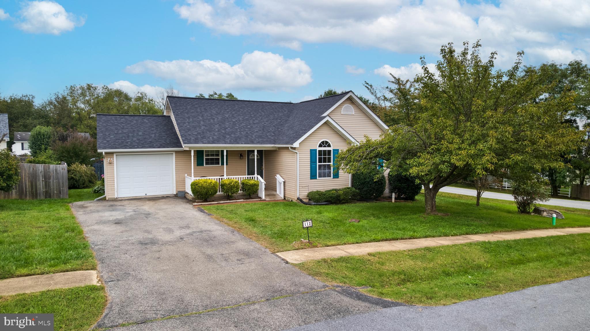 a front view of house with yard and green space