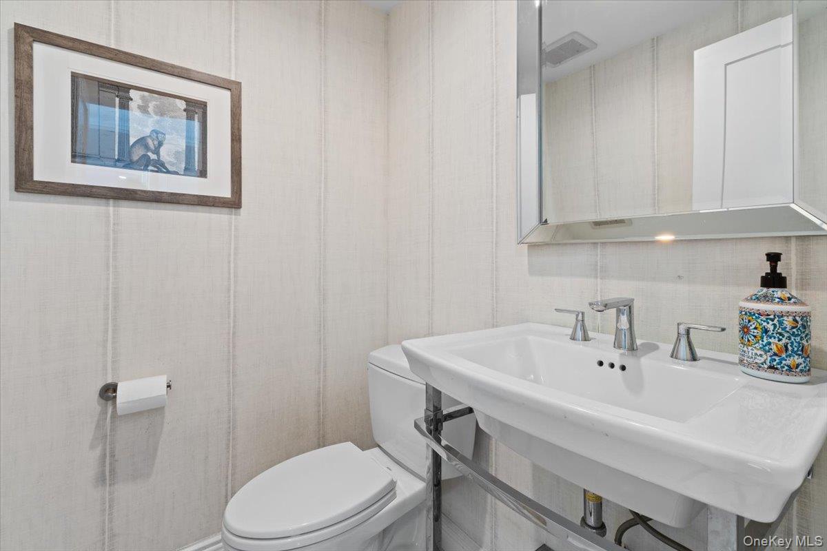 25 Pond Park Road Great Neck, NY 11023 - Photo 3 of 45 a bathroom with a sink a toilet and a mirror