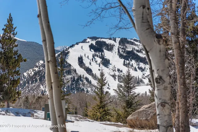 a view of wooden fence and a mountain in the background