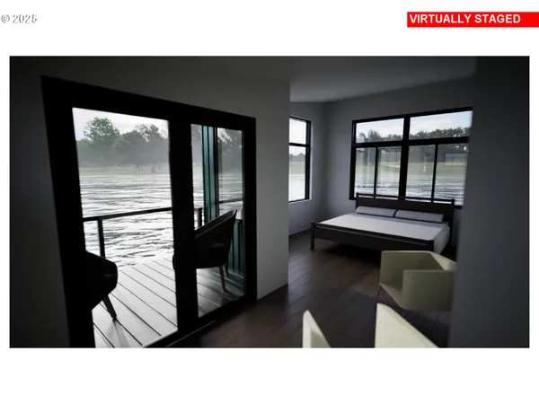 a hallway with a table and a couch