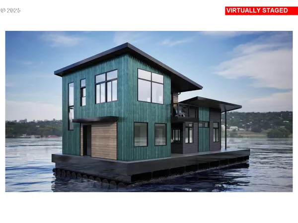 a black and white building with glass windows