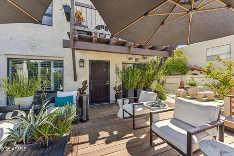 a building outdoor space with patio furniture