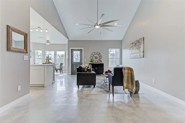 a table and chairs in a room