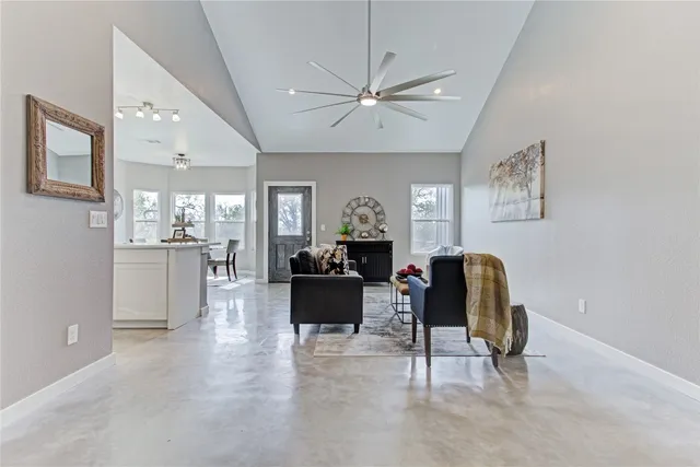 a table and chairs in a room
