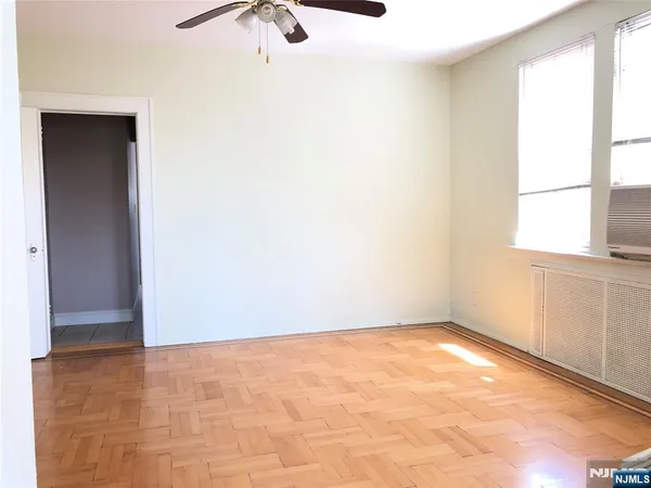 a view of a room with a window