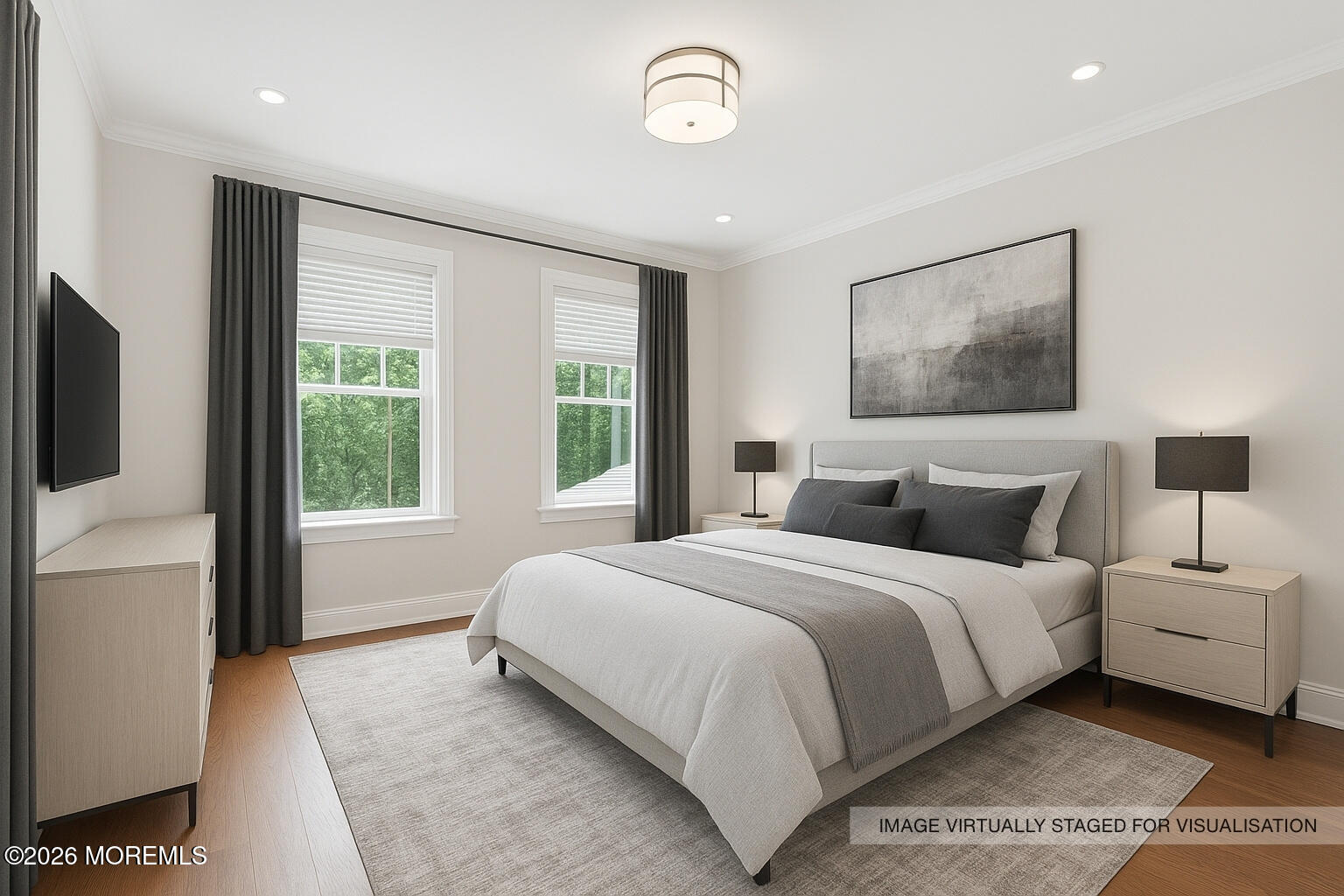 4 Club Way Rumson, NJ 07760 - Photo 44 of 79 a bedroom with a large bed and a flat tv screen