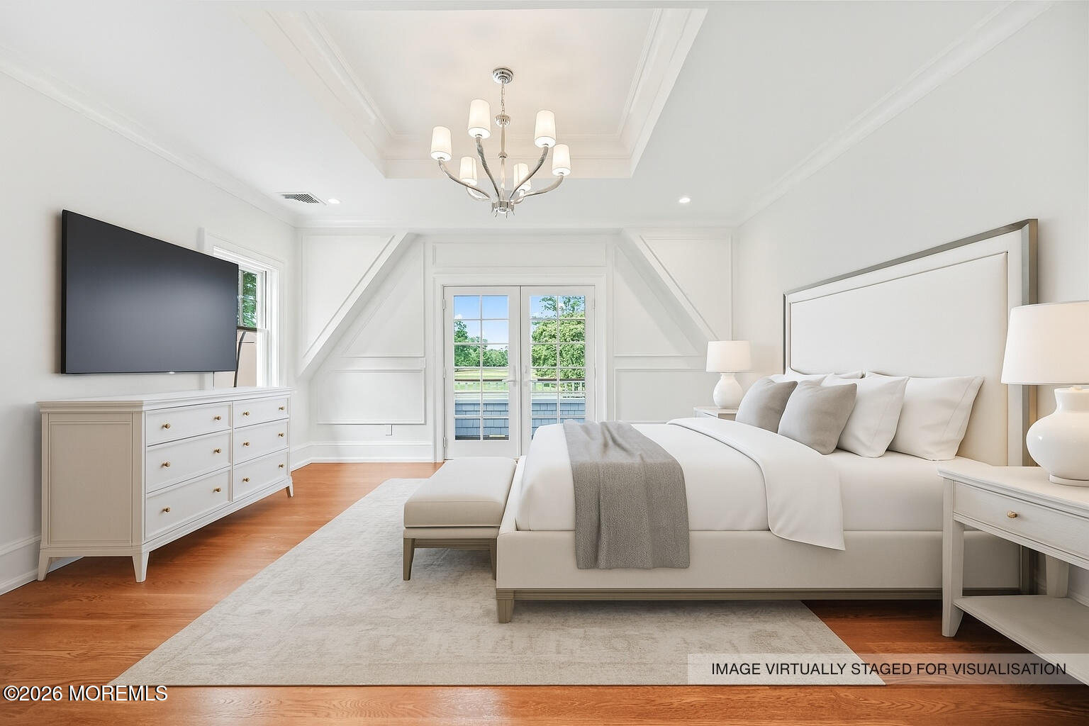 4 Club Way Rumson, NJ 07760 - Photo 74 of 79 a spacious bedroom with a bed and a flat screen tv