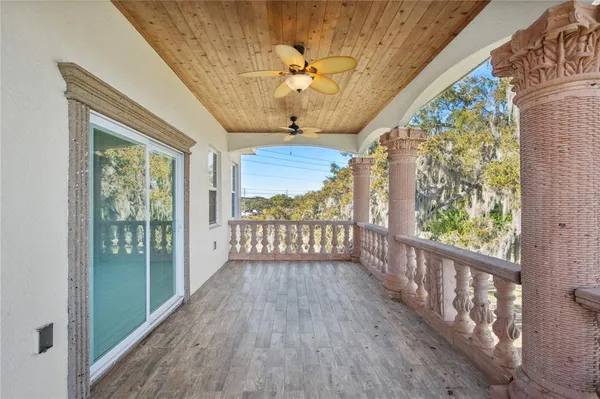 a view of a lake from a balcony