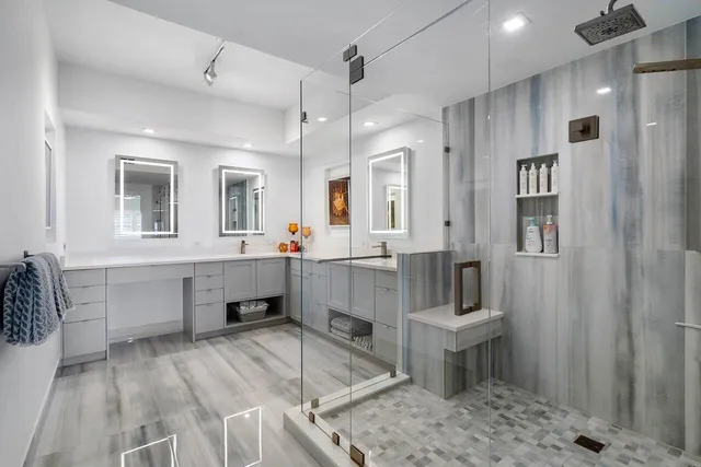 a bathroom with a sink double vanity