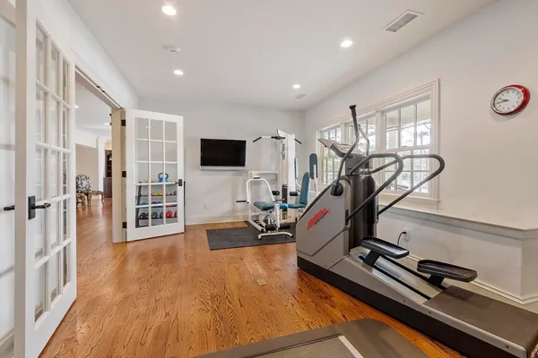 a view of a room with gym equipment