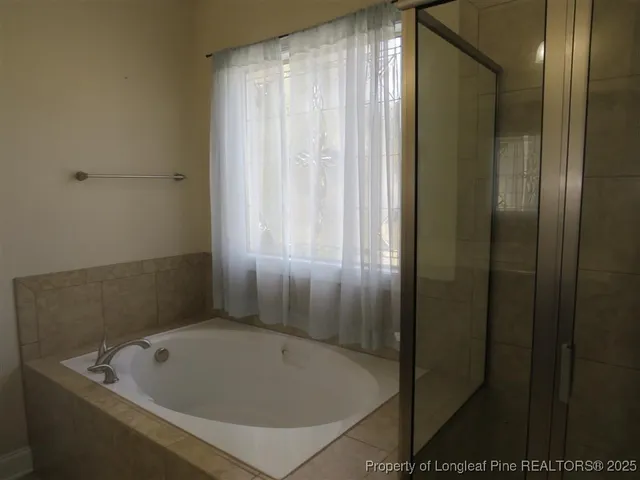 a bathroom with a bathtub