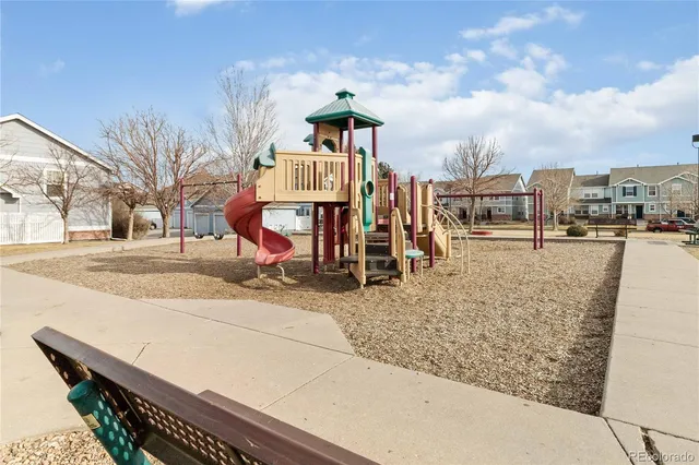a view of a park with swings