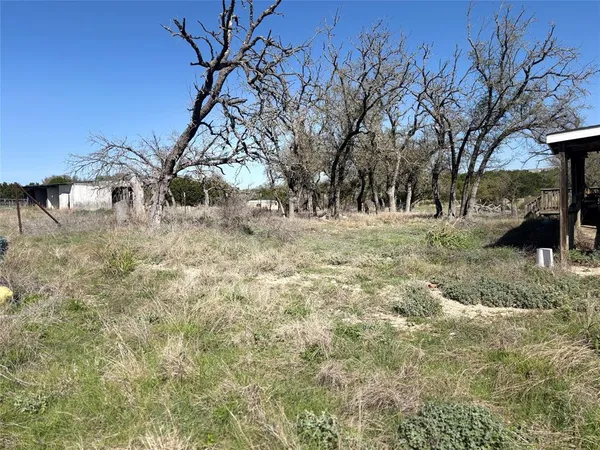 a view of a yard with yellow lighting