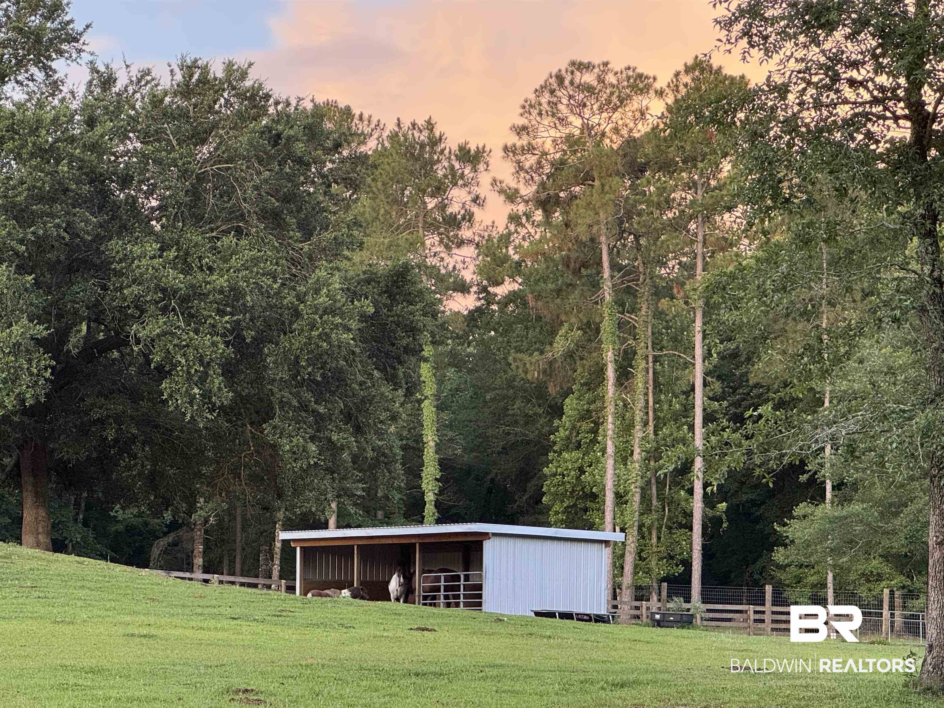 14281 Timber Ridge Drive Loxley, AL 36551 - Photo 49 of 69 The 36x12 Horse Run-In (could also be used as an equipment storage area) is 3 Sides Galvanized Metal with a Metal Roof, and a 4’ Kick Wall - It is Set-Up for 3 Horse Stalls