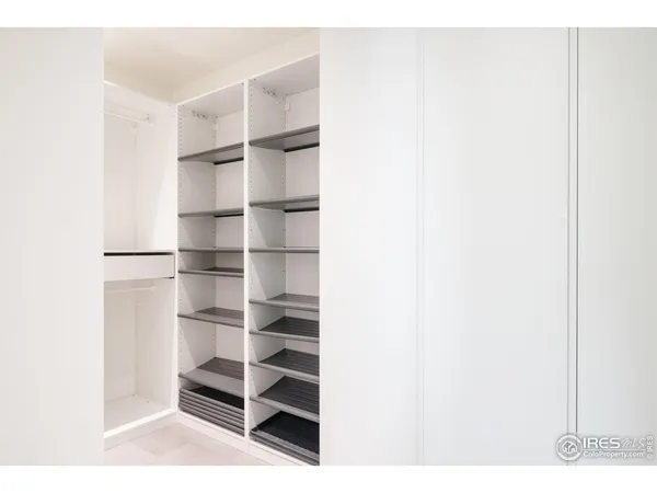a view of a room with shelves