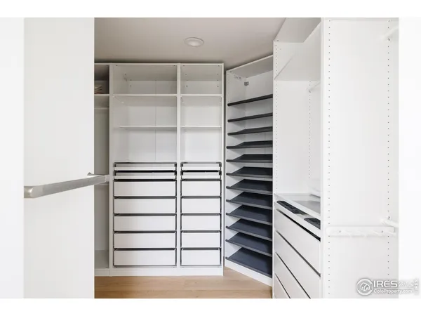 a view of walk in closet with empty racks