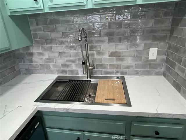 a close view of sink and microwave