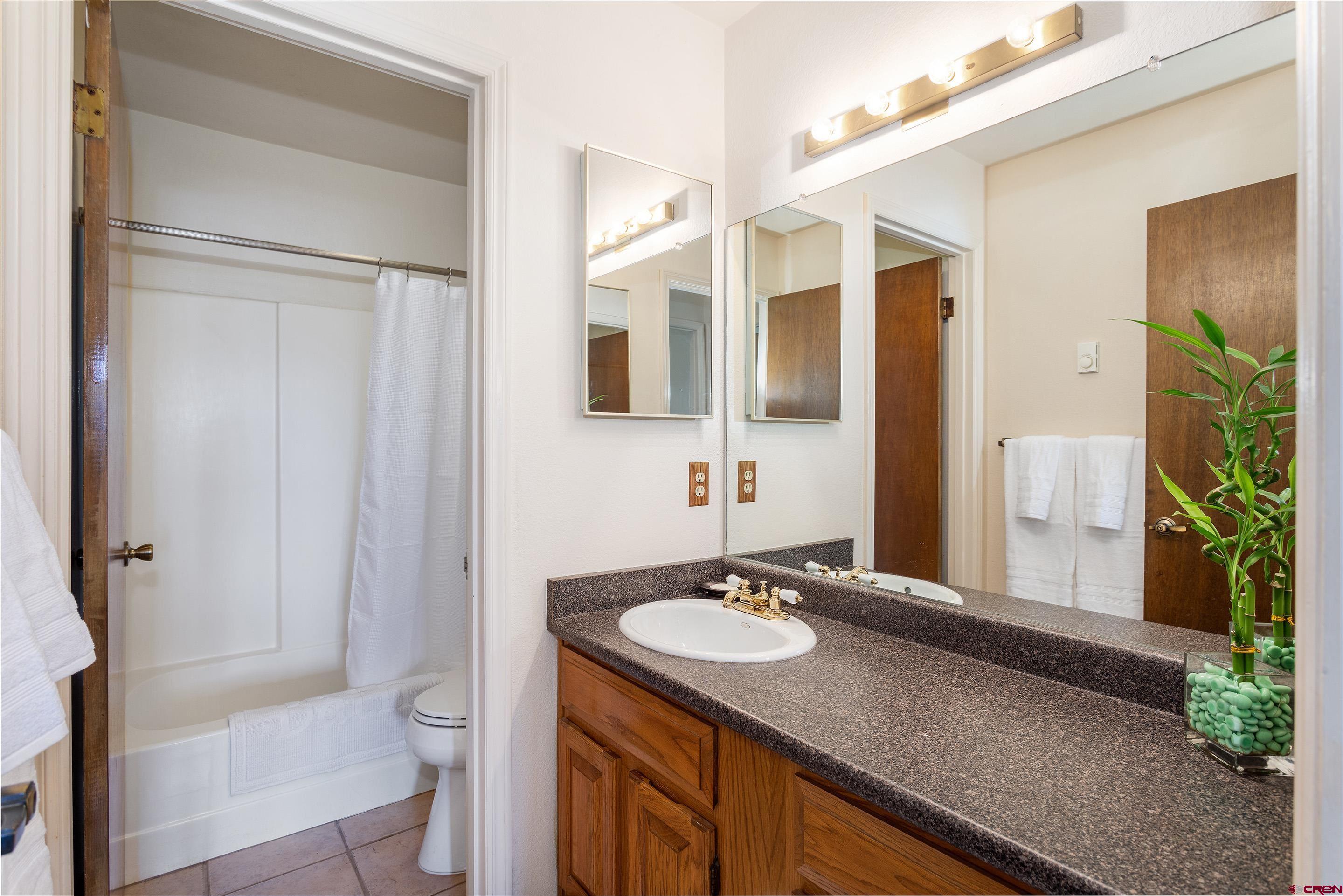 30 Moenkopi Drive Durango, CO 81301 - Photo 19 of 35 a bathroom with a granite countertop sink toilet and shower