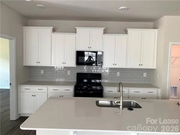a kitchen with a sink a stove and cabinets