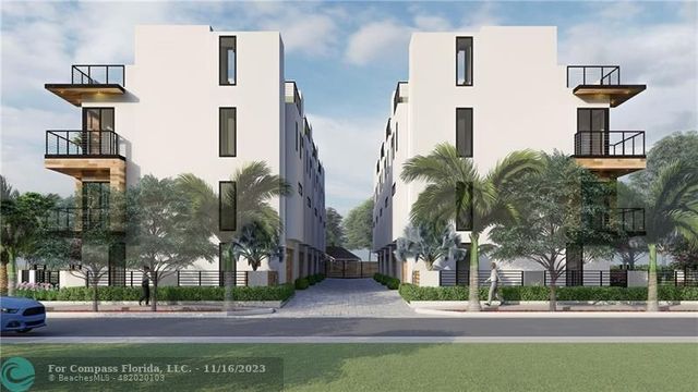 a front view of a building with street view