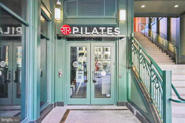 a view of a building with a large window