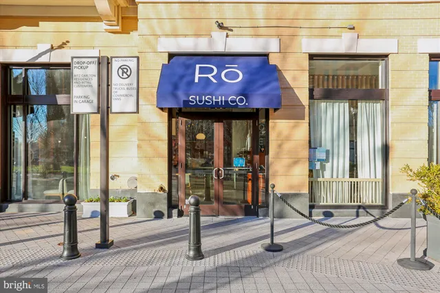 a front view of a building with glass door