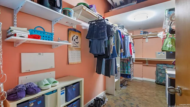a view of a garage with wooden wall