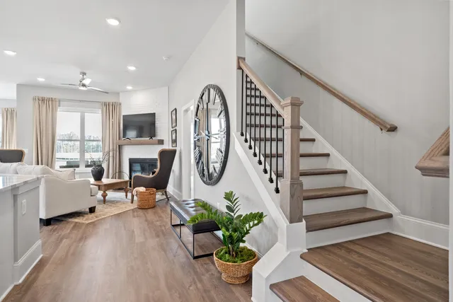workspace with wooden floor and windows