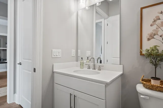 a bathroom with a sink toilet and vanity