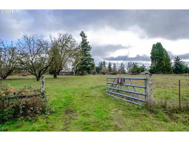 a view of a garden with houses