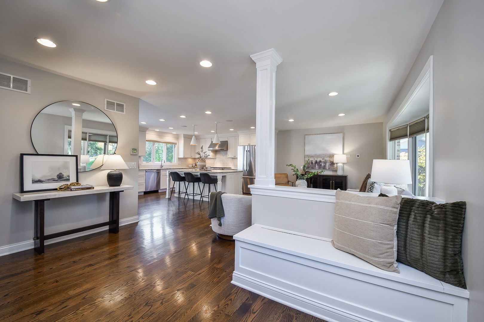 4733 Roslyn Road Downers Grove, IL 60515 - Photo 3 of 46 a living room with fireplace furniture and a wooden floor