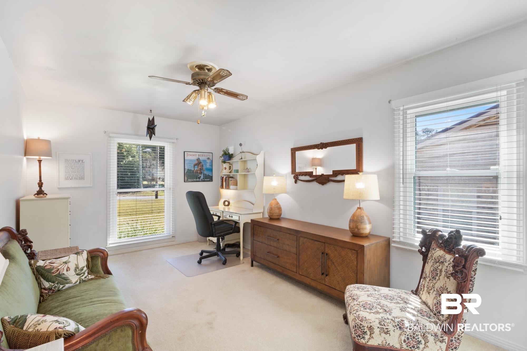 556 Stuart Street Daphne, AL 36526 - Photo 18 of 25 Home office featuring ceiling fan and light carpet