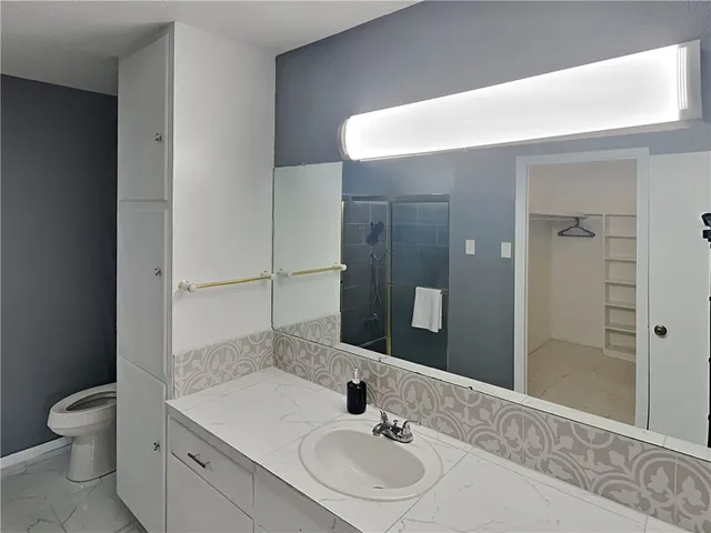a bathroom with a toilet a sink and mirror