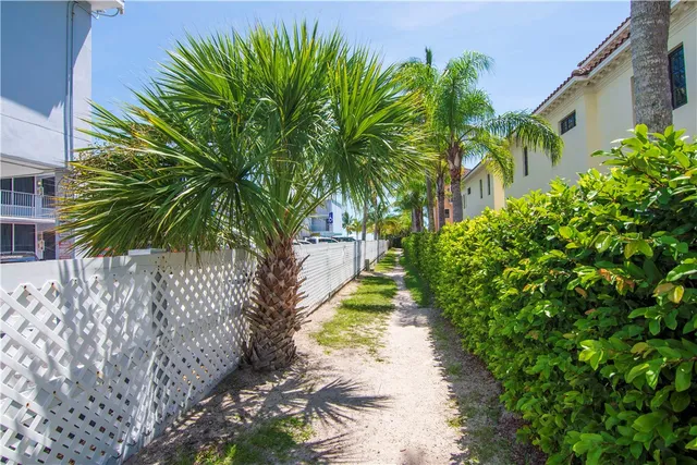 a view of a garden with a fountain
