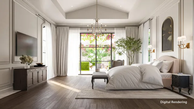 a spacious bathroom with a granite countertop sink a toilet and a mirror