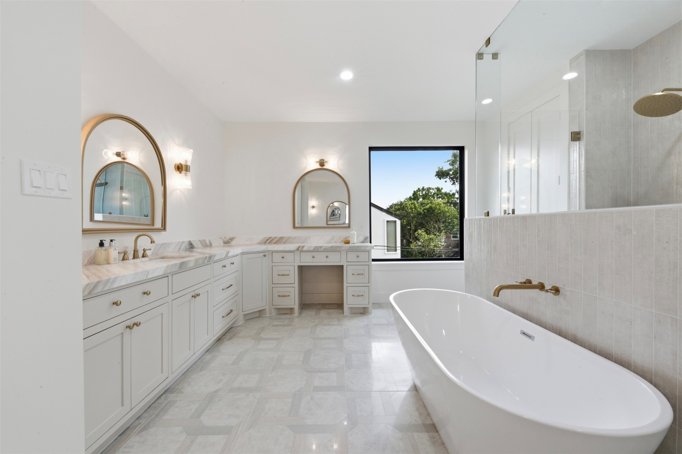 2325 Wroxton Road Houston, TX 77005 - Photo 21 of 31 Master Bathroom Retreat with Vanity Area and Dual Head Walk in Shower