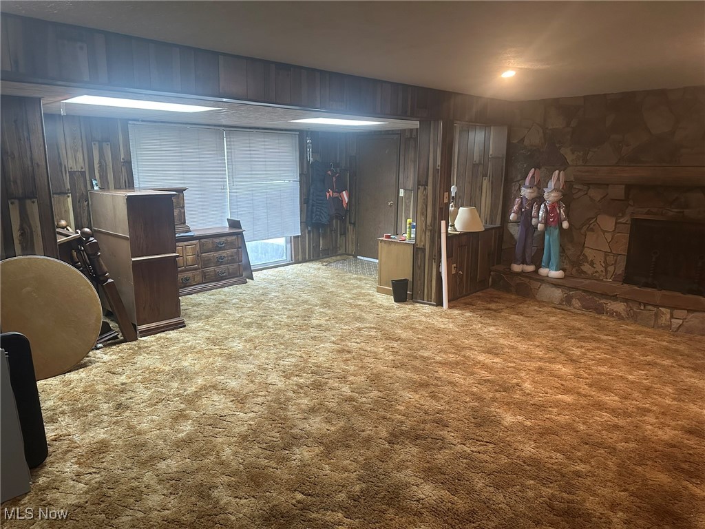 97 West Howe Road Tallmadge, OH 44278 - Photo 8 of 35 Basement with a fireplace and carpet floors