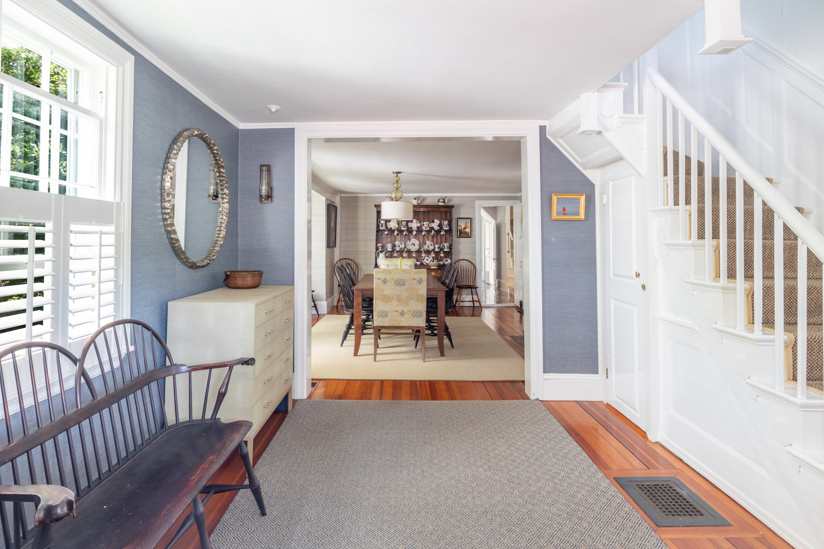 12 Hussey Street Nantucket, MA 02554 - Photo 3 of 47 a view of living room and hallway with wooden floor