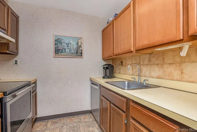 a kitchen with a sink cabinets and stainless steel appliances